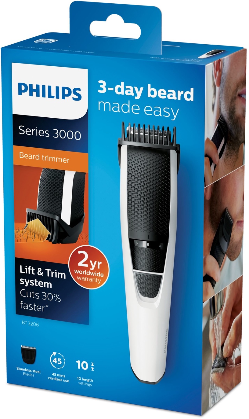 Bārdas skuveklis Philips 3000 BT3206/14, ni-mh, balta/melna