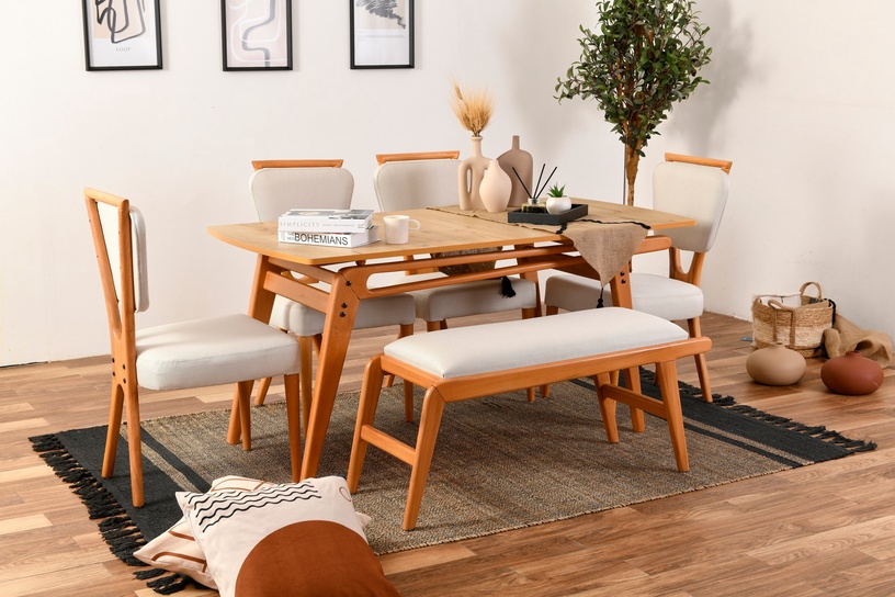 Ēdamistabas komplekts Kalune Design Palace 4S-1B, krēmkrāsas/ozols