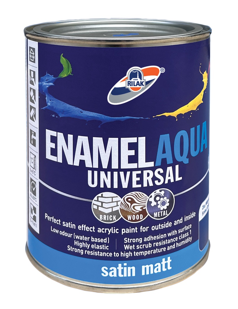 Emailvärv, universaalsed Rilak Enamel Aqua Mat, A, satiin, 0.9 l, valge