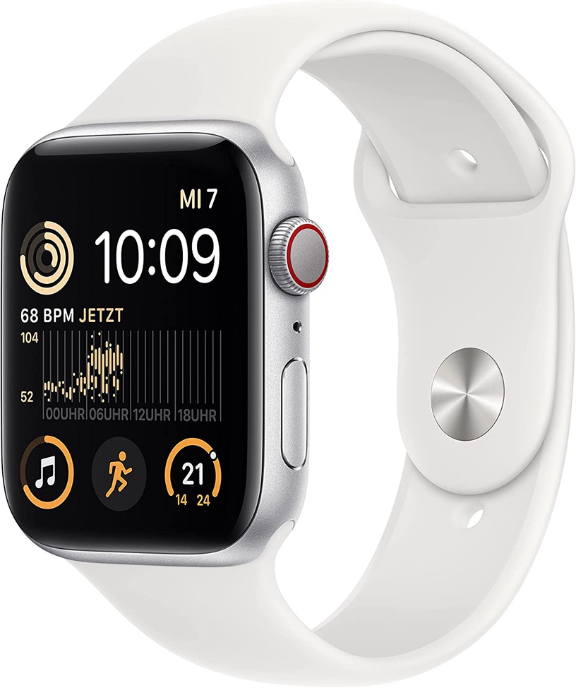 Nutikell Apple Watch SE GPS + Cellular (2nd Gen) 44mm Silver Aluminium Case with White Sport Band - Regular, hõbe