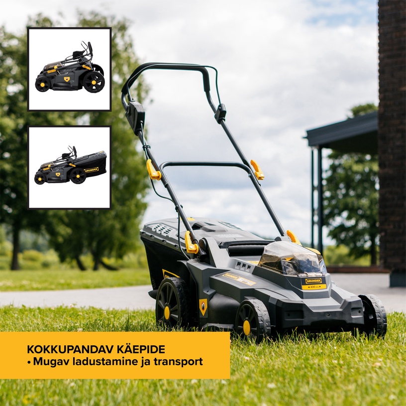 Akutoitel muruniiduk Grunder SF8A107, 2x18 V, 43 cm, 2x4 Ah