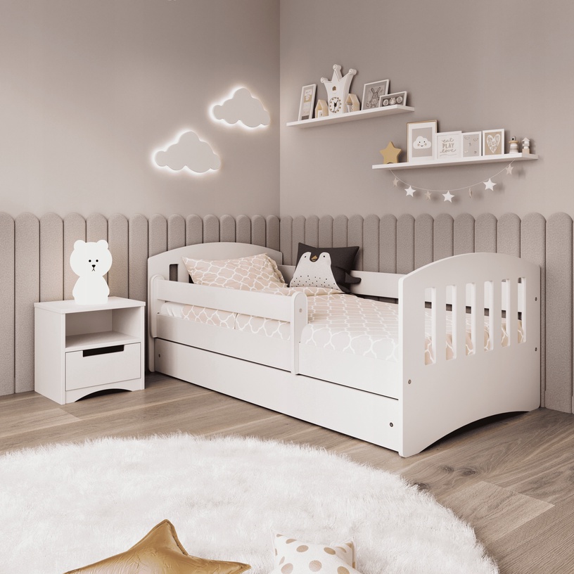 Bērnu gulta vienvietīga Kocot Kids Classic 1, balta, 80 x 140 cm, bez veļas kastes, ar matraci