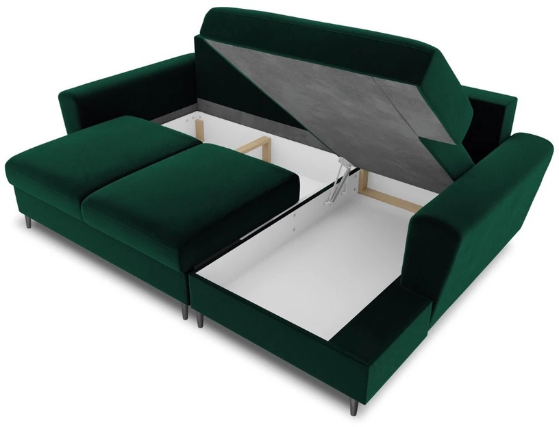 Stūra dīvāns Micadoni Home Moghan Velvet 4 Seats, tumši zaļa, labais, 241 x 145 cm x 88 cm