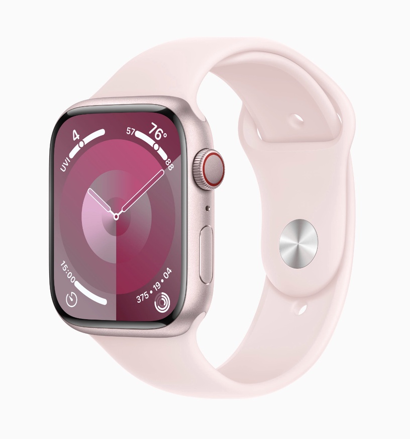 Viedais pulkstenis Apple Watch Series 9 GPS + Cellular 45mm Pink Aluminium Light Pink Sport Band M/L, rozā