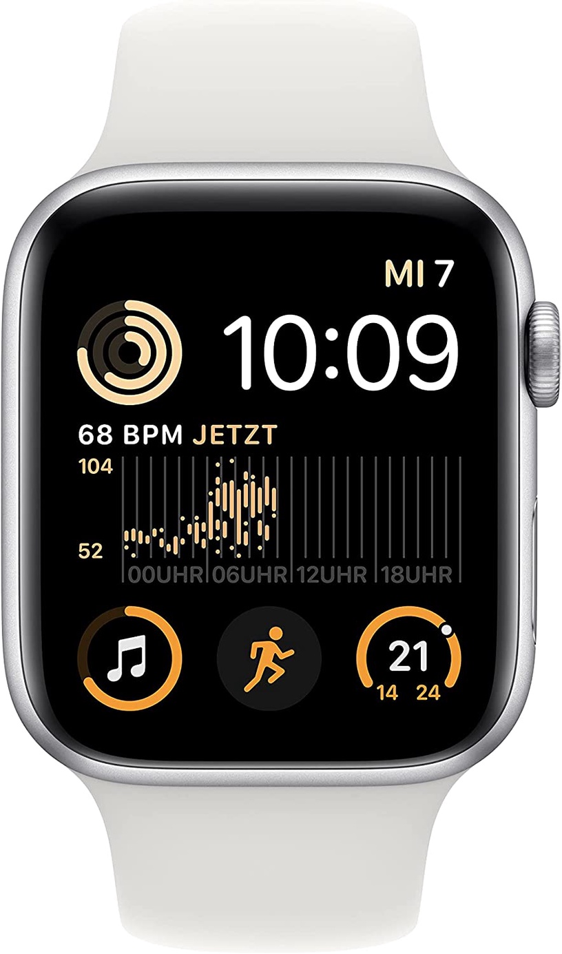 Nutikell Apple Watch SE GPS + Cellular (2nd Gen) 44mm Silver Aluminium Case with White Sport Band - Regular, hõbe