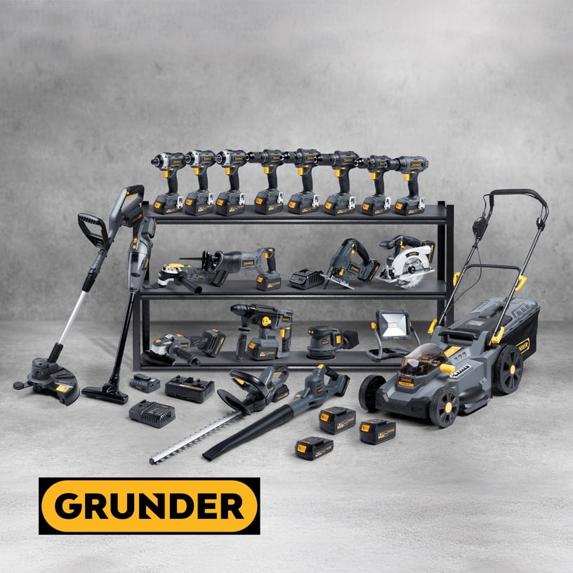 Akutoitel muruniiduk Grunder SF8A107, 2x18 V, 43 cm, 2x4 Ah