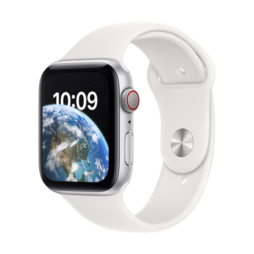 Nutikell Apple Watch SE GPS + Cellular (2nd Gen) 44mm Silver Aluminium Case with White Sport Band - Regular, hõbe