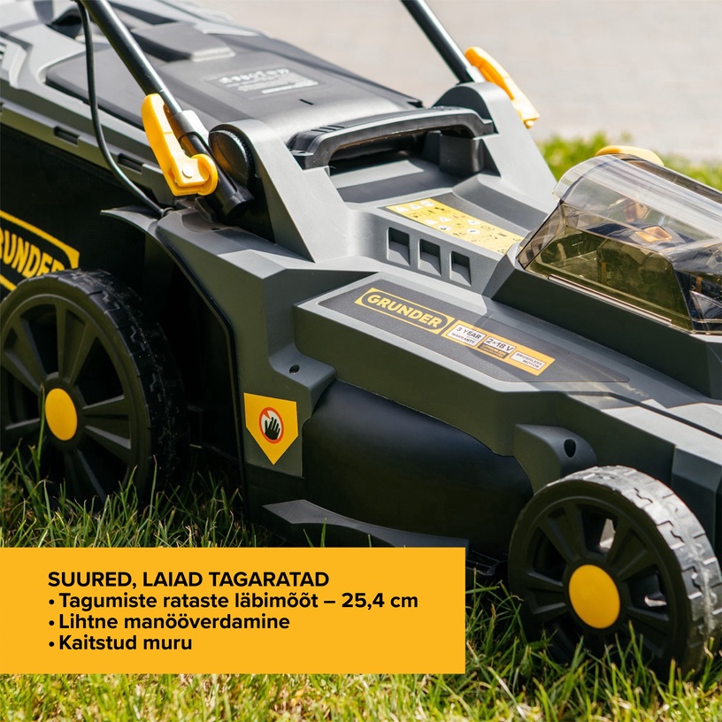 Akutoitel muruniiduk Grunder SF8A107, 2x18 V, 43 cm, 2x4 Ah