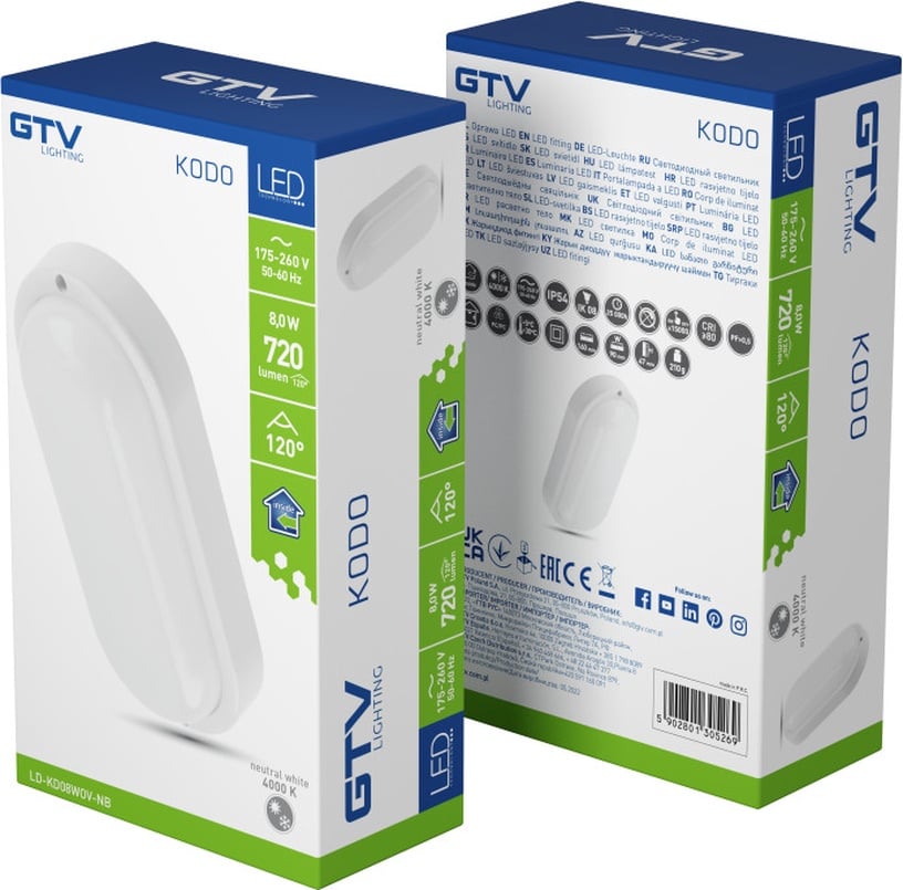 Уличный потолочный светильник GTV Kodo, 8Вт, LED, IP54, белый, 9 см x 4.7 см