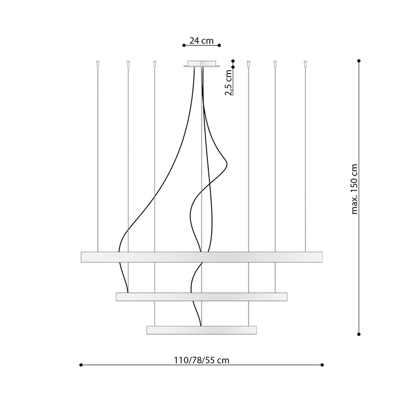 Lampa karināms Thoro Lighting Rio 3 55/78/110, 150 W, LED, 4000 °K