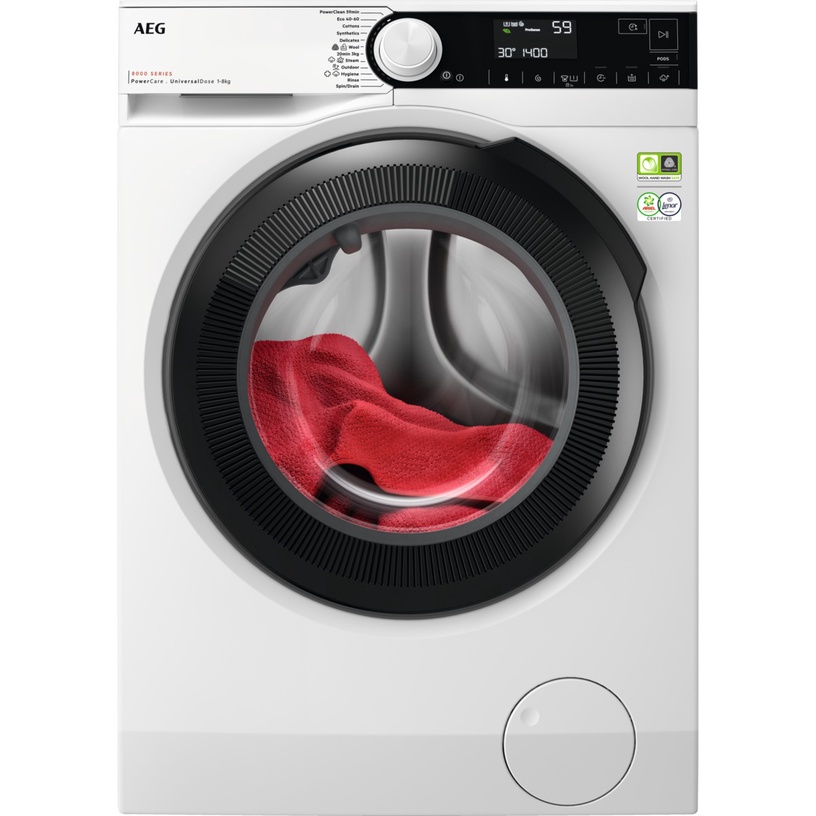 Veļas mašīna AEG 8000 sērija „PowerCare“ „UniversalDose“ EcoLine LFR83844VE, 8 kg, balta