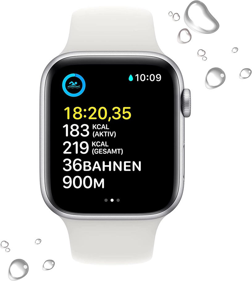 Nutikell Apple Watch SE GPS + Cellular (2nd Gen) 44mm Silver Aluminium Case with White Sport Band - Regular, hõbe