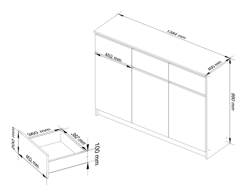 Комод Akord K140, дуб сонома, 40 см x 138 см x 99 см