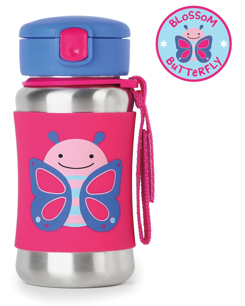 Детская бутылка SkipHop Zoo Stainless Steel Bottle, 350 мл, 1 г., 8.8 см, нержавеющая сталь, розовый