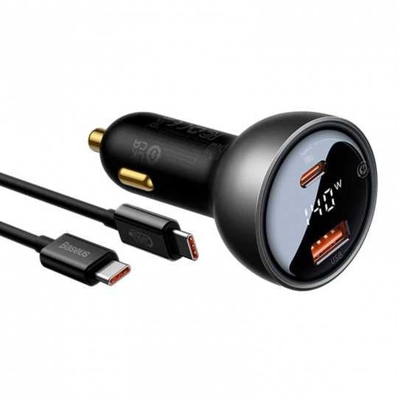 Auto telefona lādētājs Baseus Supreme, USB Type C/USB, melna, 140 W