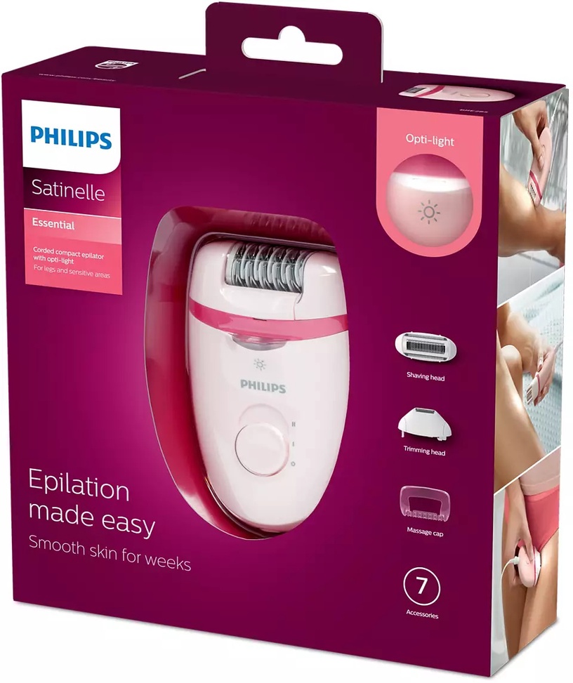 Эпилятор Philips Satinelle Essential BRE285/00, белый/розовый