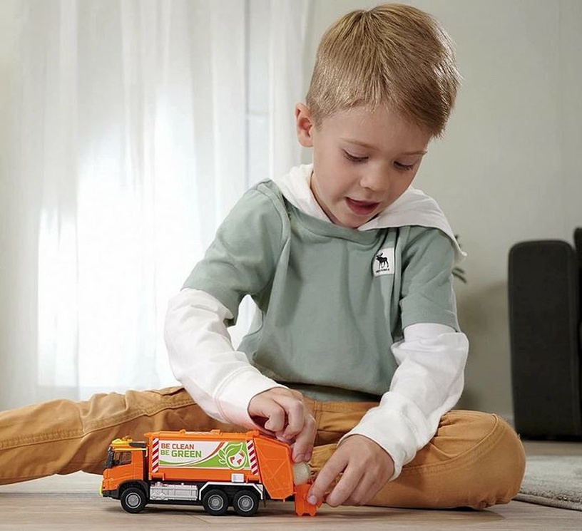 Rotaļlietu smagā tehnika Simba Volvo Truck Garbage Collector 213743000, 1:43, oranža