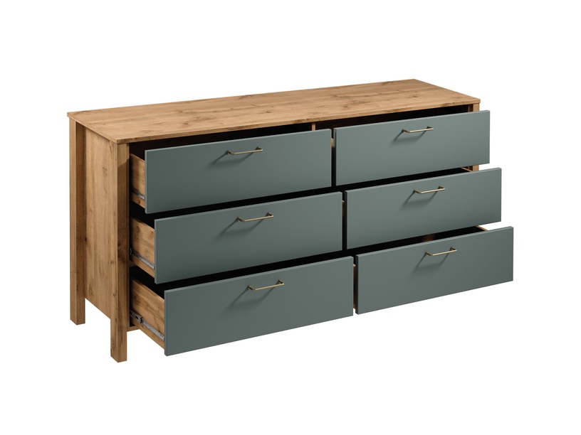 Комод Gala Meble Indygo K6S, дубовый/зеленый, 170.5 см x 46.5 см x 81 см