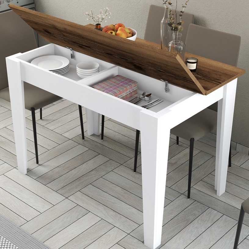 Söögilaud Kalune Design Kiev 511, valge/pähklipuu/tumepruun, 72 cm x 110 cm x 75 cm