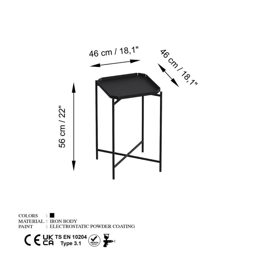 Kafijas galdiņš Kalune Design SHB-008, melna, 46 cm x 46 cm x 56 cm