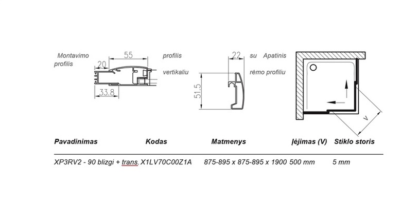 Душевая кабина Ravak XP3RV2-90, квадратная, без поддона, 90 см x 90 см x 190 см