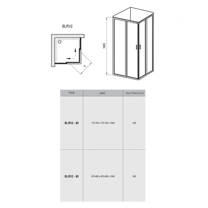 Душевая кабина Ravak Blix BLRV2 - 80 1LV70100Z1, без поддона, 80 см x 80 см x 190 см