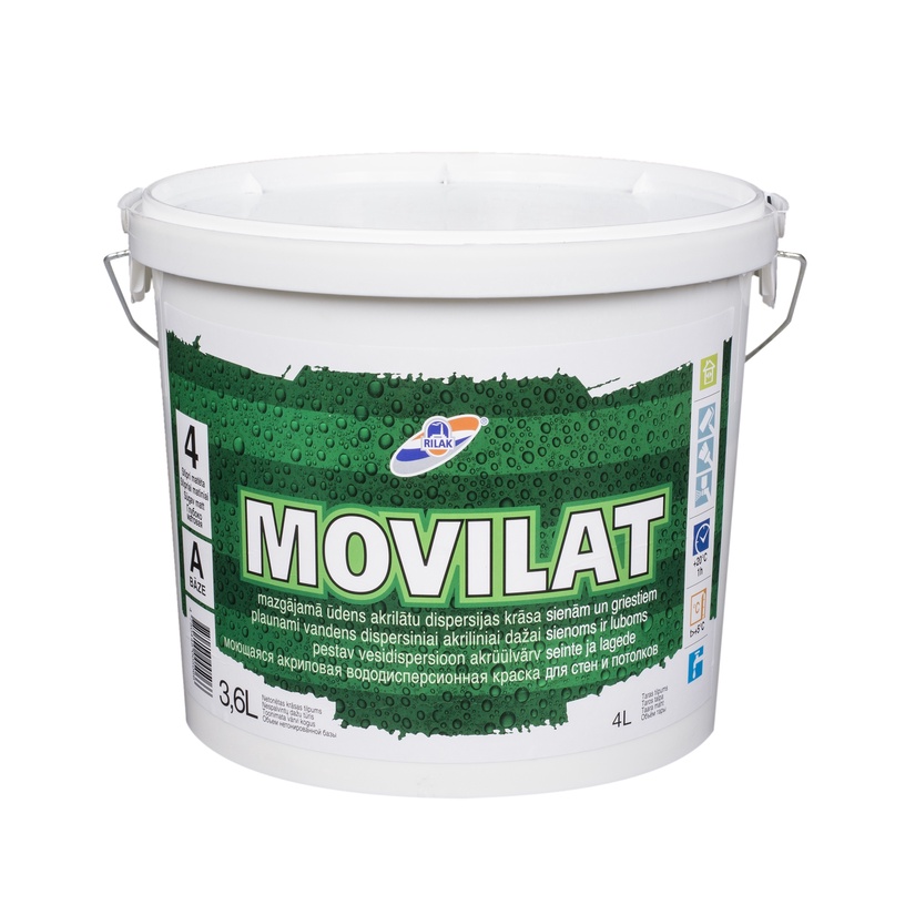 Dispersioonvärv Rilak Movilat 4, valge, 3.6 l