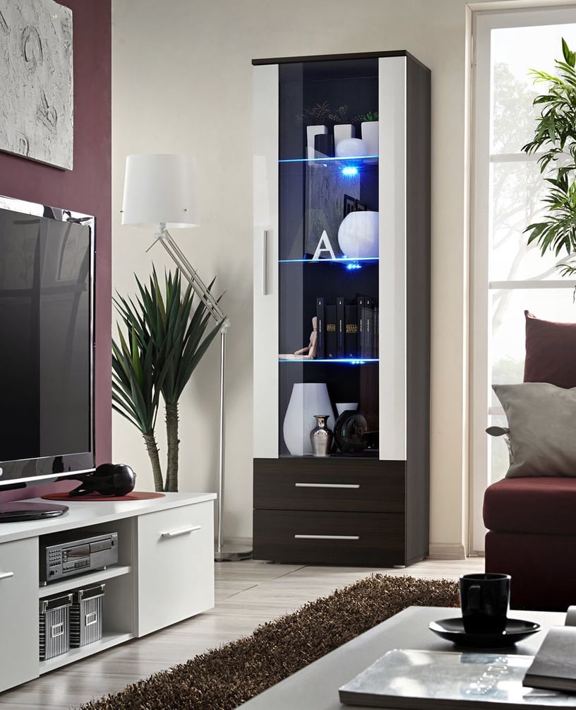 Шкаф-витрина ASM Neo I 23 EMEMWH N1, коричневый/белый/черный, 60 см x 40 см x 190 см