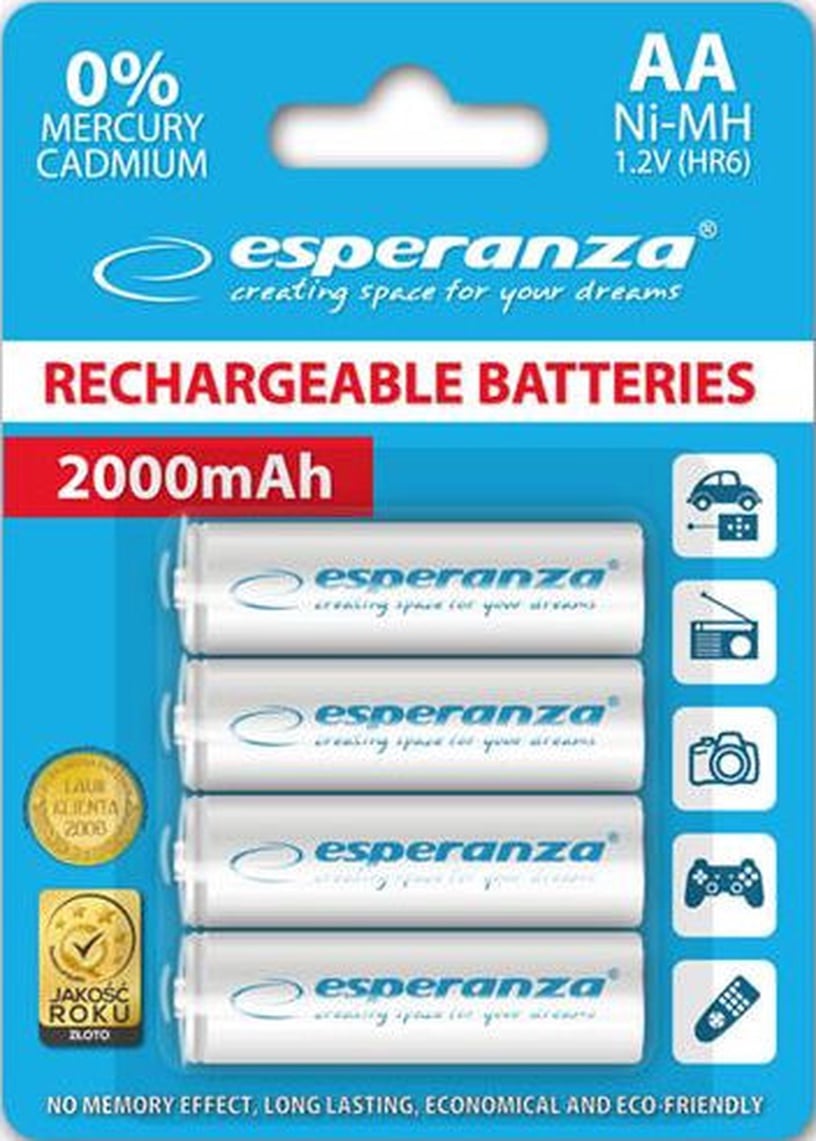 Uzlādējamās baterijas Esperanza, AA, 2000 mAh, 4 gab.