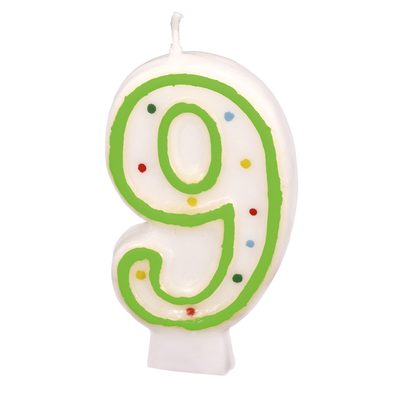 Sünnipäevaküünal Amscan 9, valge/mitmevärviline, 13.5 cm