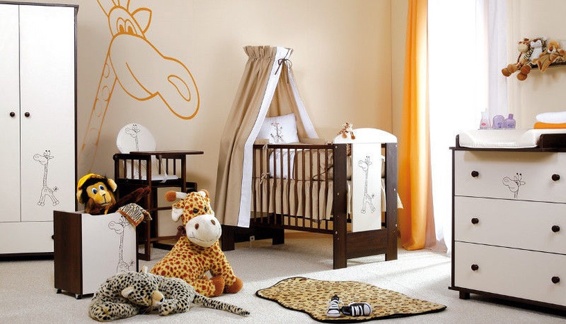 Zīdaiņu gultiņa vienvietīga Klups Safari Giraffe, brūna/bēša, 60 x 120 cm, bez veļas kastes, bez matrača