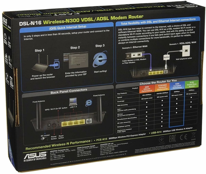 DSL modems Asus DSL-N16, melna