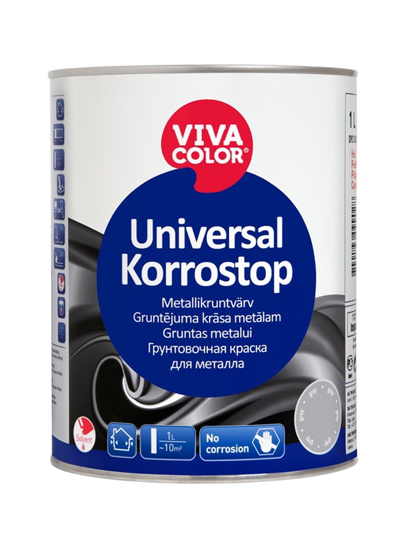 Krunt, korrosioonivastane metallkonstruktsioonidele Vivacolor Korrostop, matt, 1 l, hall