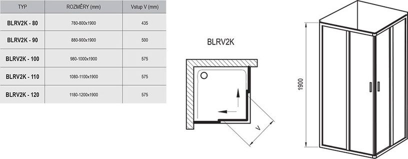 Dušas kabīne Ravak Blix BLRV2K-120 1XVG0U00Z1, kvadrātveida, bez paliktņa, 120 cm