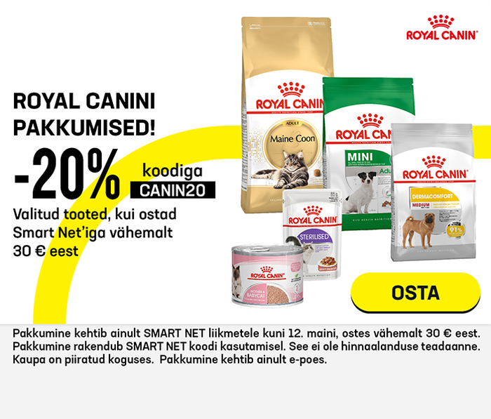 Royal Canini pakkumised! Valitud tooted -20%, kui ostad Smart Net'iga vähemalt 30 € eest