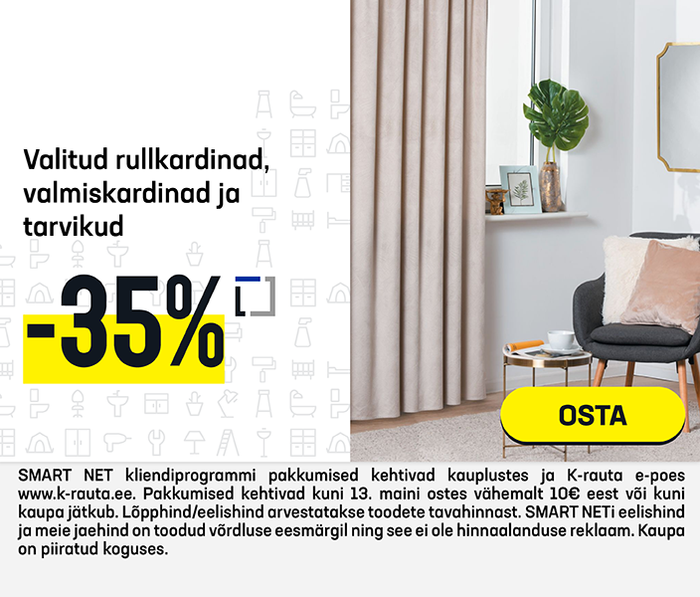Valitud rullkardinad, valmiskardinad ja tarvikud -35%