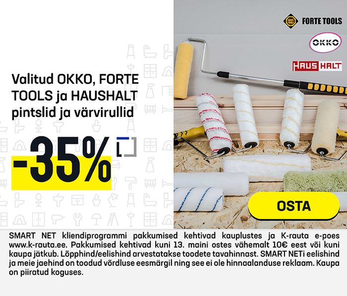 Valitud OKKO, FORTE TOOLS ja HAUSHALT pintslid ja värvirullid -35%