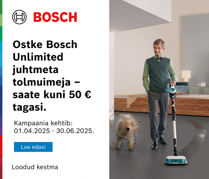 Ostke Bosch Unlimited juhtmeta tolmuimeja – saate kuni 50 € tagasi.