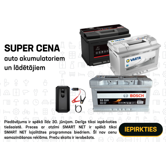 Super cena auto akumulatoriem un lādētājiem