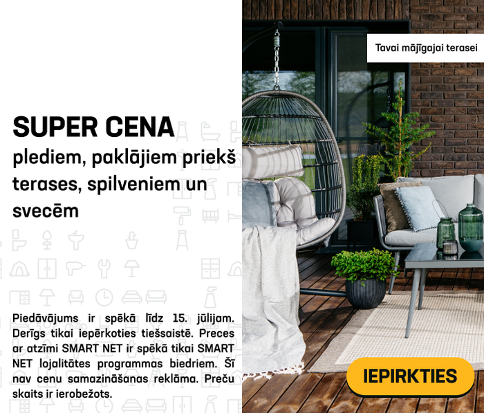 Super cena plediem, paklājiem priekš terases, spilveniem un svecēm