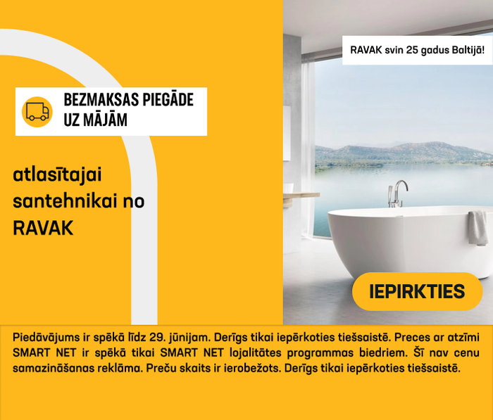 Bezmaksas piegāde uz mājām atlasītajai santehnikai no RAVAK