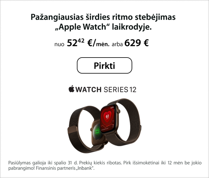 Pažangiausias širdies ritmo stebėjimas Apple Watch laikrodyje.