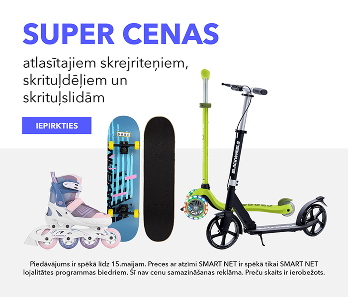 Super cenas atlasītajiem skrejriteņiem, skrituļdēļiem un skrituļslidām