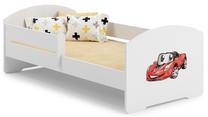 Vaikiška lova viengulė ADRK Pepe Red Car, balta/juoda/raudona, 70 x 140 cm, be patalynės dėžės, su čiužiniu