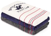 Vonios rankšluosčių rinkinys Beverly Hills Polo Club Hand Towel Set 403, balta/pilka/tamsiai mėlyna, 90 cm x 50 cm, 3 vnt.