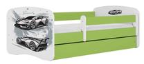 Vaikiška lova viengulė Kocot Kids Race, balta/žalia, 70 x 140 cm, be patalynės dėžės, su čiužiniu