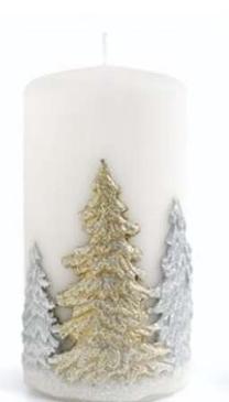 Kalėdinė žvakė, cilindrinė Mondex Winter Trees, Balta