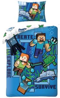 Vaikiškas patalynės užvalkalų komplektas Minecraft MNC-248BL, mėlyna/įvairių spalvų, 140 x 200 cm