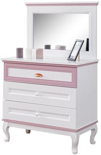 Kosmetinis staliukas Kalune Design Lilyum 106DNV1178, baltas/rožinis, 45 cm x 84 cm x 137 cm, su veidrodžiu