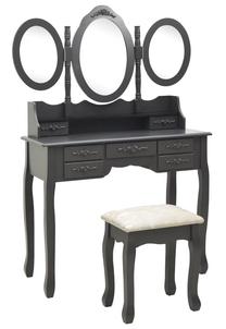 Kosmetinis staliukas VLX With Stool, pilkas, 40 cm x 90 cm x 146 cm, su veidrodžiu